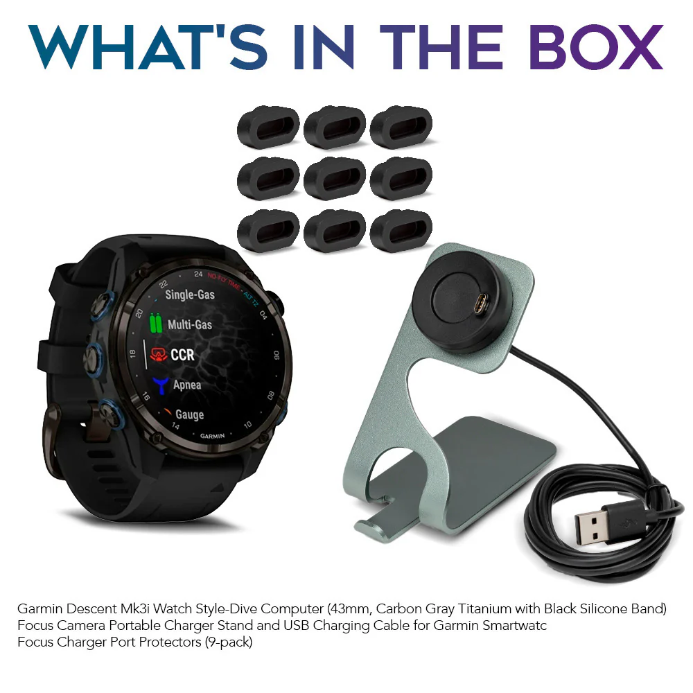 Garmin Descent Mk3i Watch Style-Dive Computer with Charger Stand and Port Plugs - Image 7