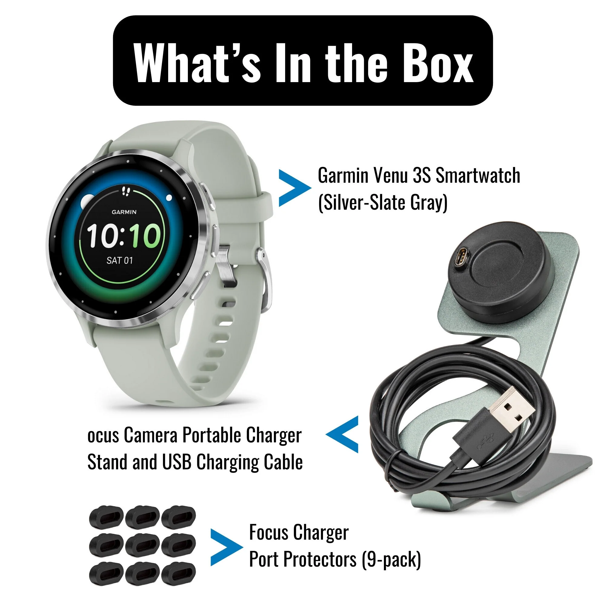 Garmin Venu 3S Smartwatch (Silver and Sage Gray) with Focus Camera Charger Stand and Cable Bundle - Image 7