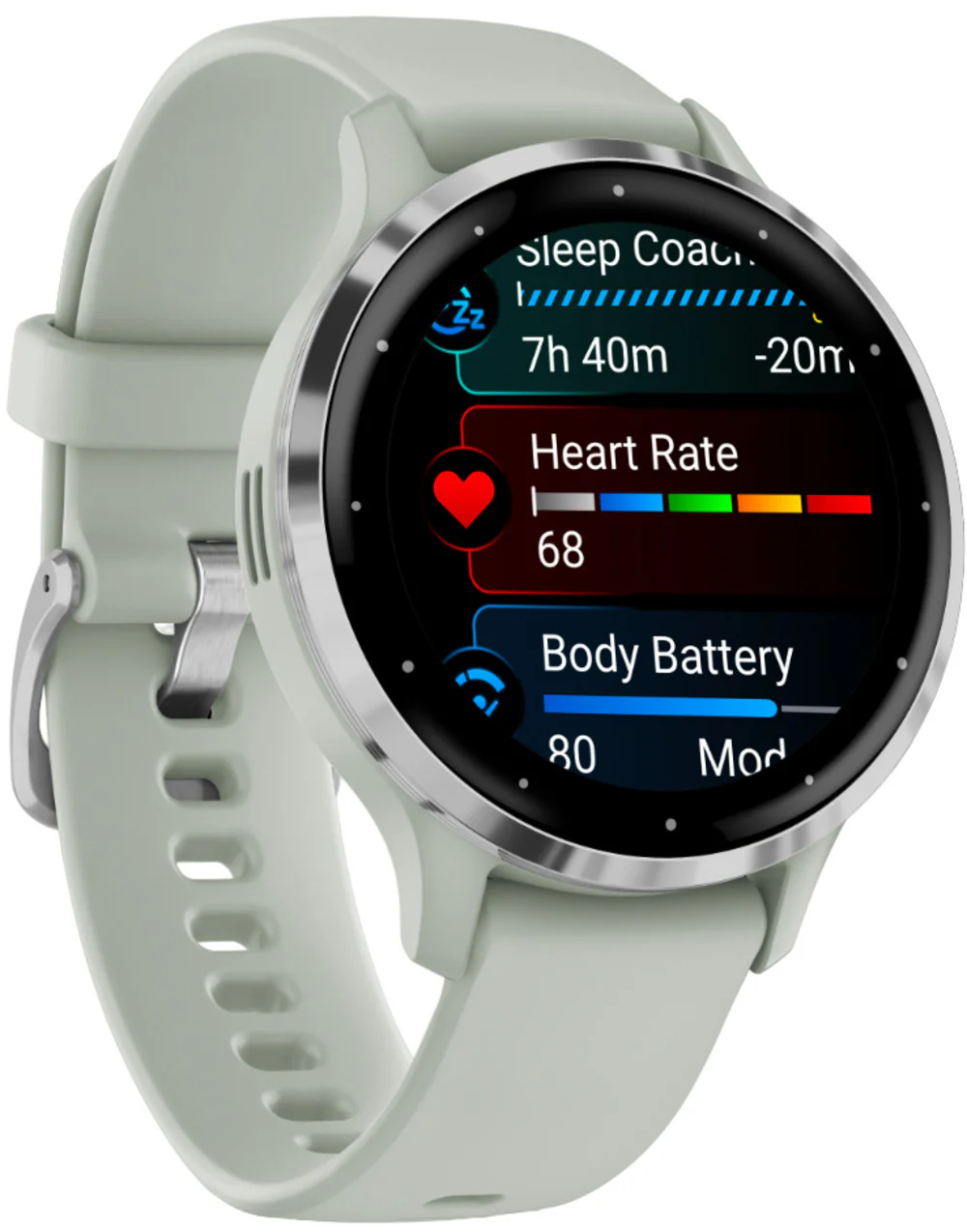 Garmin Venu 3S Silver Stainless Steel Bezel Smart Watch with 41mm Sage Gray Case and Silicone Band - Image 4