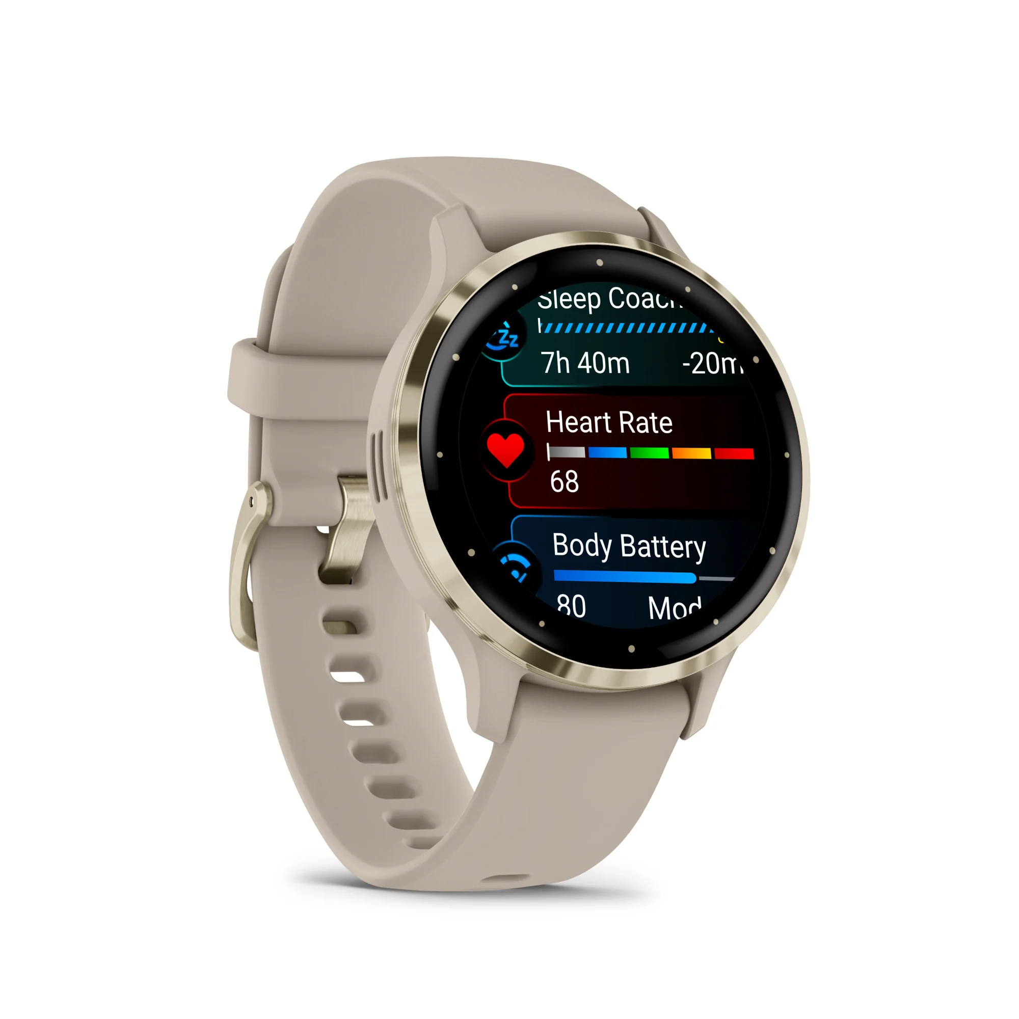 Garmin Venu 3S Soft Gold SS Bezel Smart Watch with 41mm French Gray Case and Silicone Band - Image 2