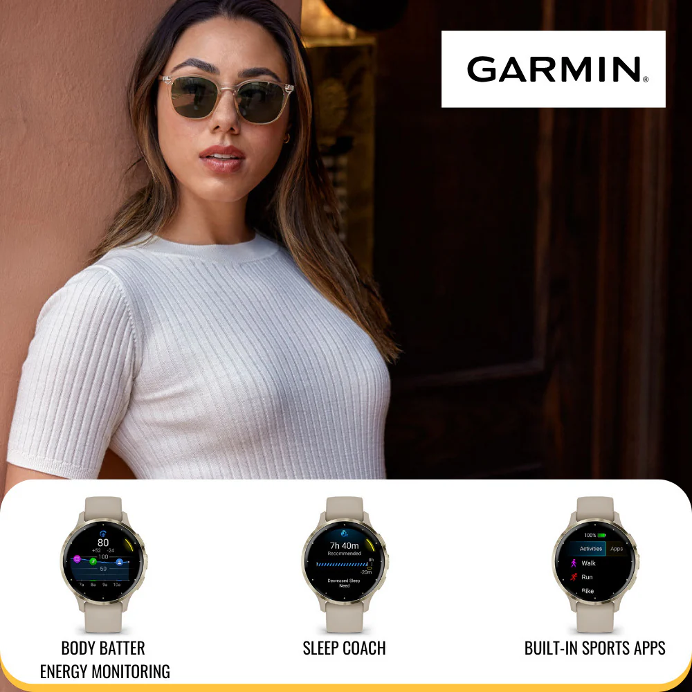 Garmin Venu 3S Soft Gold Stainless Steel Bezel Smartwatch with Ivory Case and Silicone Band Bundle - Image 4