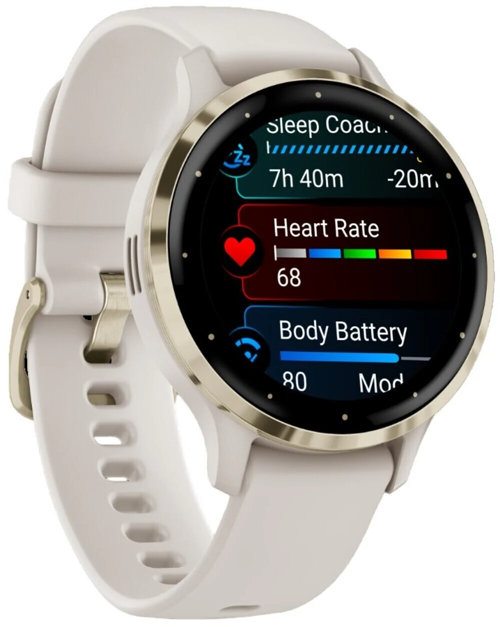 Garmin Venu 3S Soft Gold Stainless Steel Bezel Smart Watch with 41mm Ivory Case and Silicone Band - Image 4