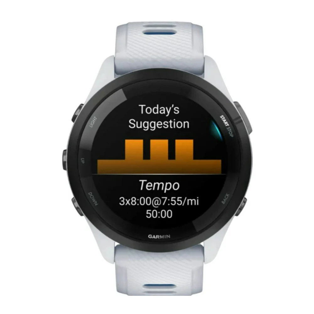 Garmin Forerunner 265 Black Bezel with Whitestone Case GPS Smartwatch (Whitestone and Tidal Blue) - Image 4