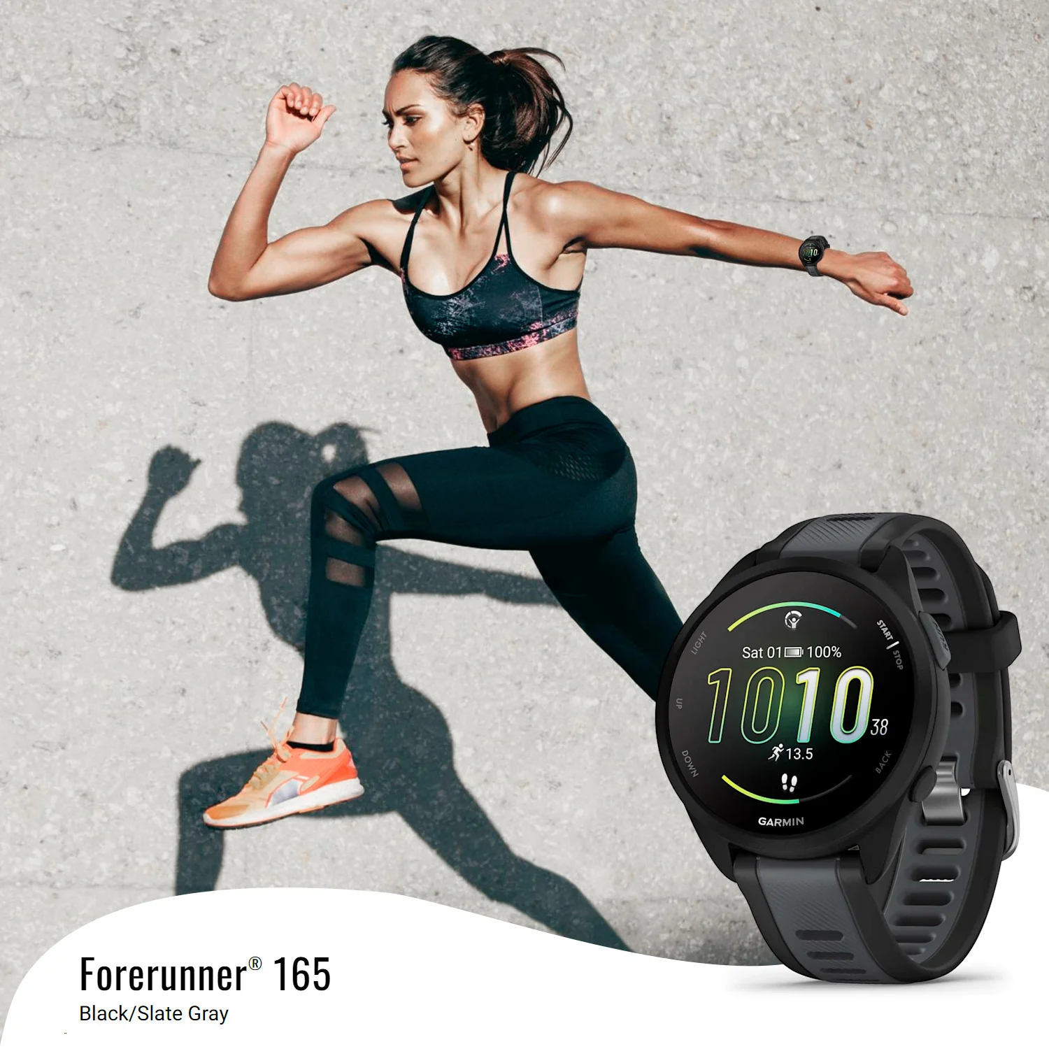 Garmin Forerunner 165 GPS Smartwatch (Black and Slate Gray) with Portable Accessory (White) Bundle - Image 2