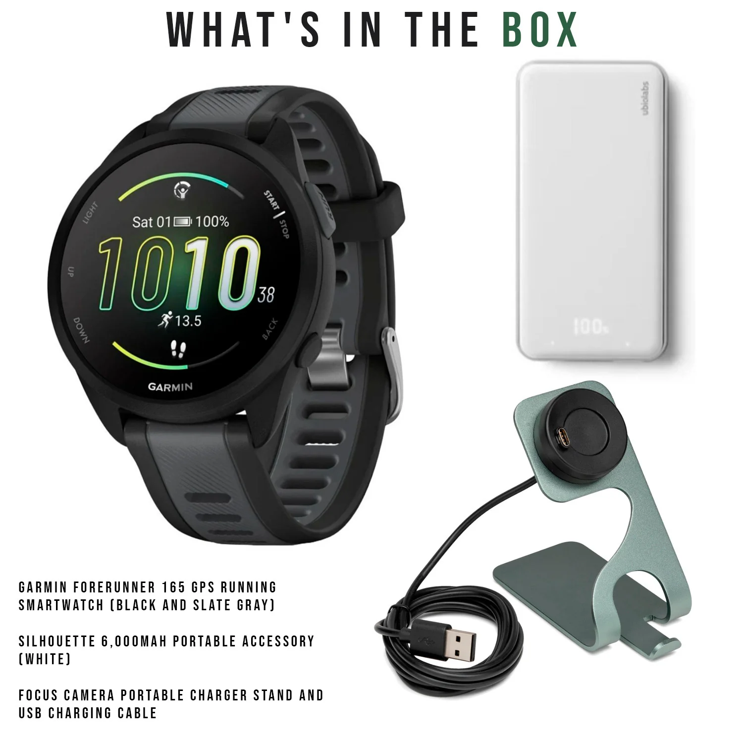 Garmin Forerunner 165 GPS Smartwatch (Black and Slate Gray) with Portable Accessory (White) Bundle - Image 7
