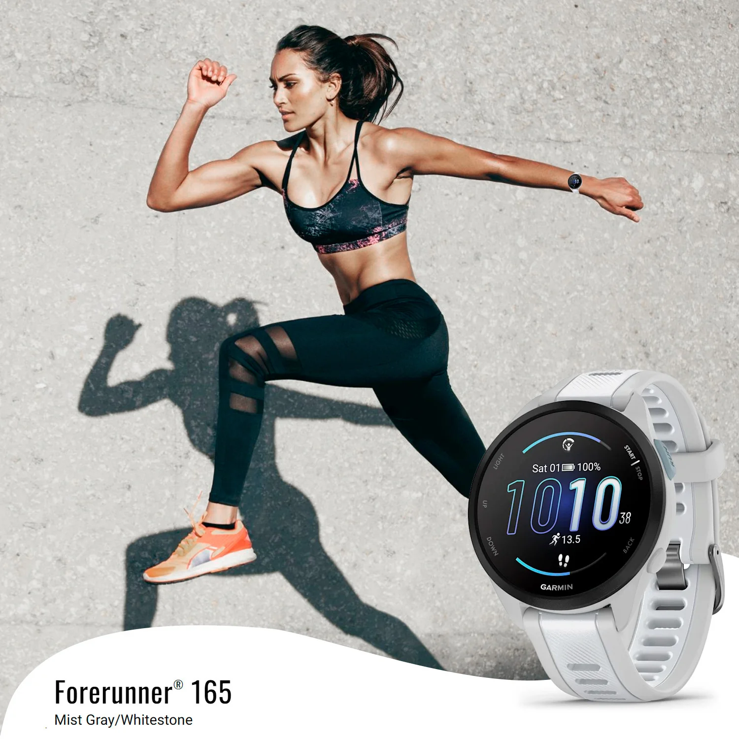 Garmin Forerunner 165 GPS Smartwatch (Mist Gray-Whitestone) with Portable Accessory (White) Bundle - Image 2