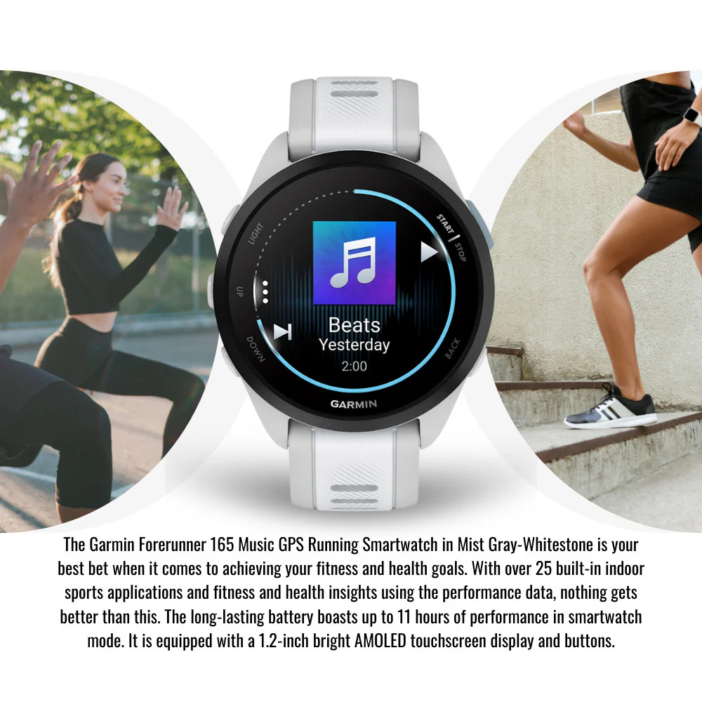 Garmin Forerunner 165 GPS Running Smartwatch (Mist Gray and Whitestone) with Screen Protector Bundle - Image 5