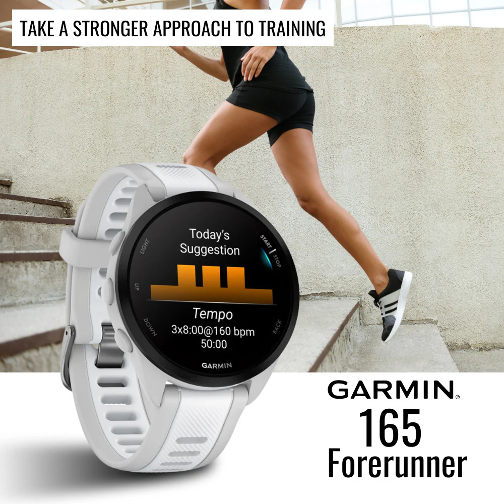 Garmin Forerunner 165 Music GPS Running Smartwatch (Mist Gray-Whitestone) with Charger Stand Bundle - Image 2