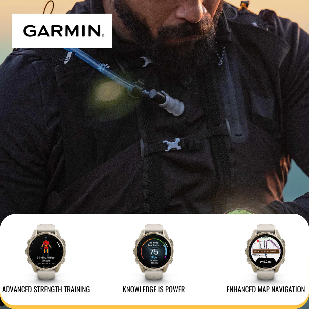 Garmin Fenix 8 43mm AMOLED GPS Smartwatch (Silver and Whitestone) with Portable Charger Stand Bundle - Image 4
