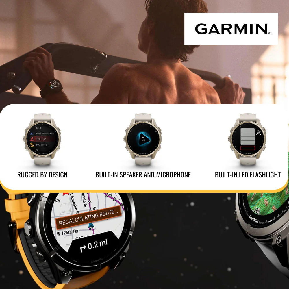 Garmin Fenix 8 43mm AMOLED GPS Smartwatch (Silver and Whitestone) with Portable Charger Stand Bundle - Image 6