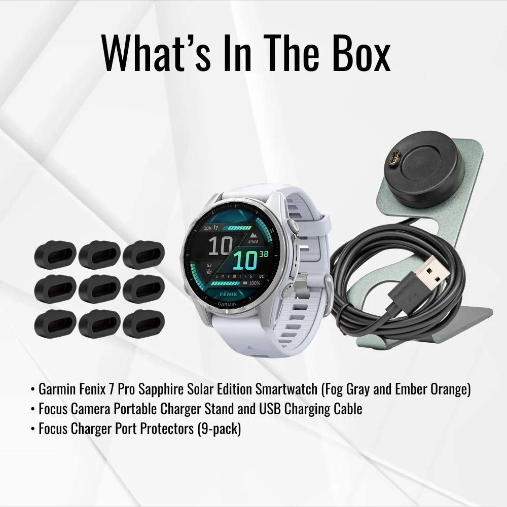 Garmin Fenix 8 43mm AMOLED GPS Smartwatch (Silver and Whitestone) with Portable Charger Stand Bundle - Image 7