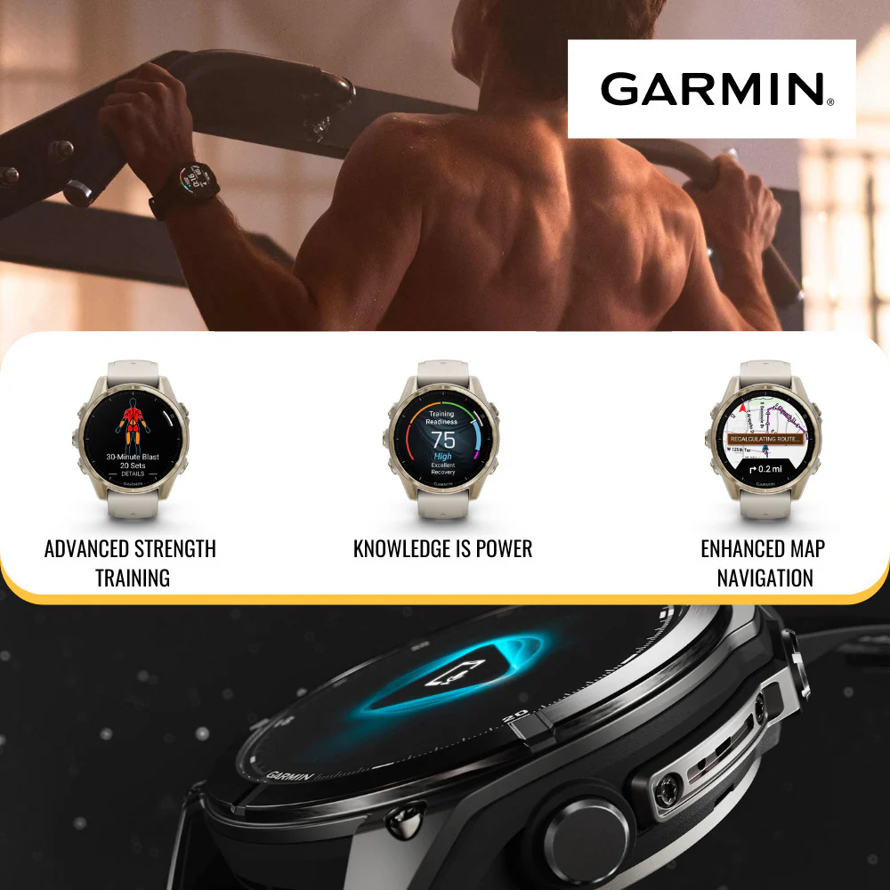 Garmin Fenix 8 AMOLED 43mm GPS Smartwatch (Soft Gold and Fog Gray-Dark Sandstone) Bundle - Image 6