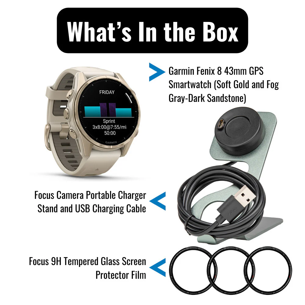 Garmin Fenix 8 AMOLED 43mm GPS Smartwatch (Soft Gold and Fog Gray-Dark Sandstone) Bundle - Image 7