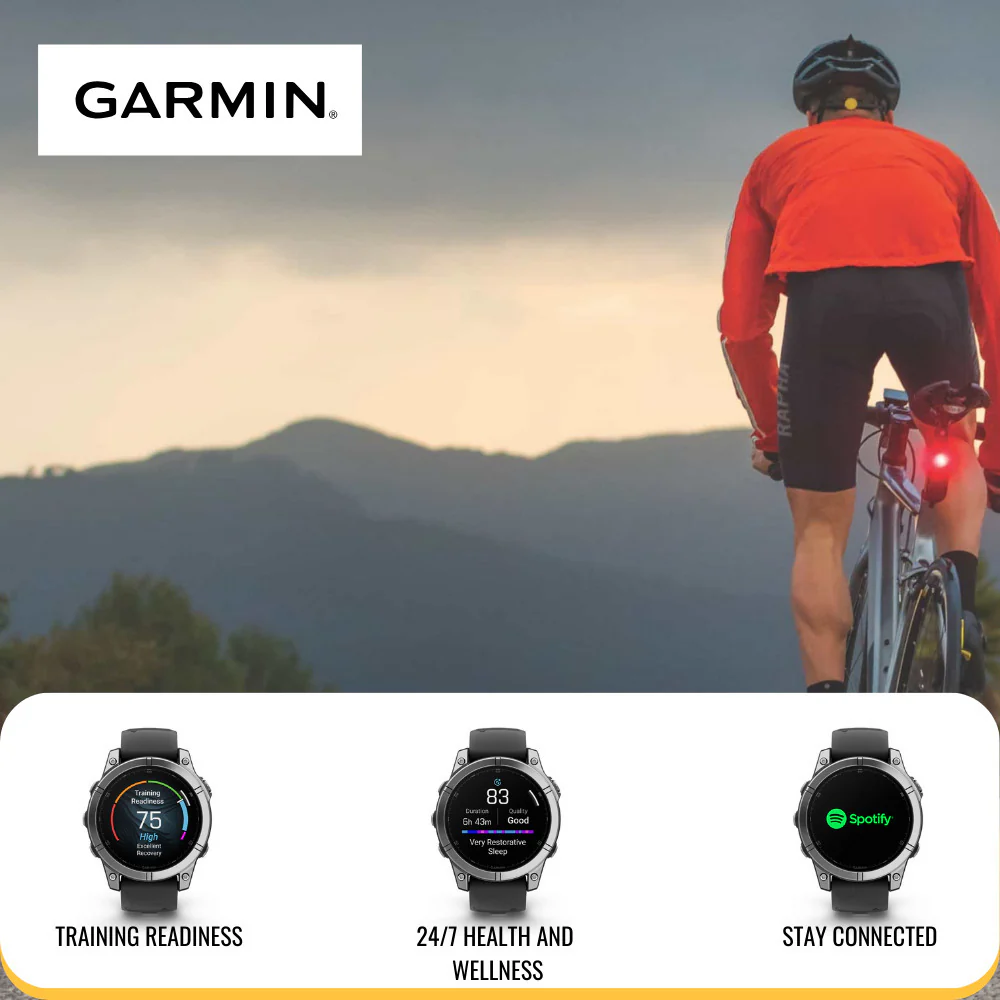 Garmin Fenix E 47mm AMOLED GPS Smartwatch (Slate Steel and Black) with Portable Charger Stand Bundle - Image 6