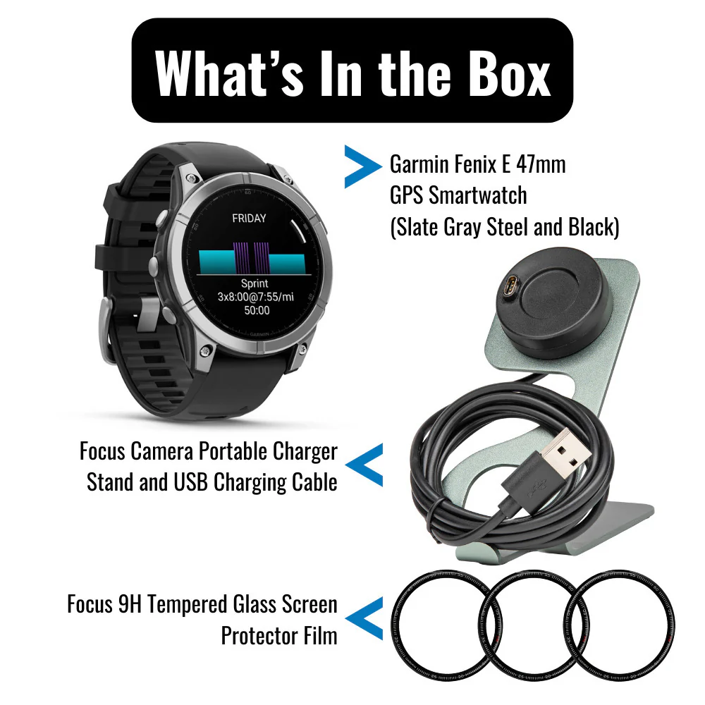 Garmin Fenix E 47mm AMOLED GPS Smartwatch (Slate Steel and Black) with Portable Charger Stand Bundle - Image 7