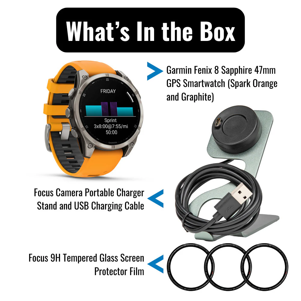 Garmin Fenix 8 Sapphire 47mm GPS Smartwatch (Spark Orange and Graphite) with Charger Stand Bundle - Image 7