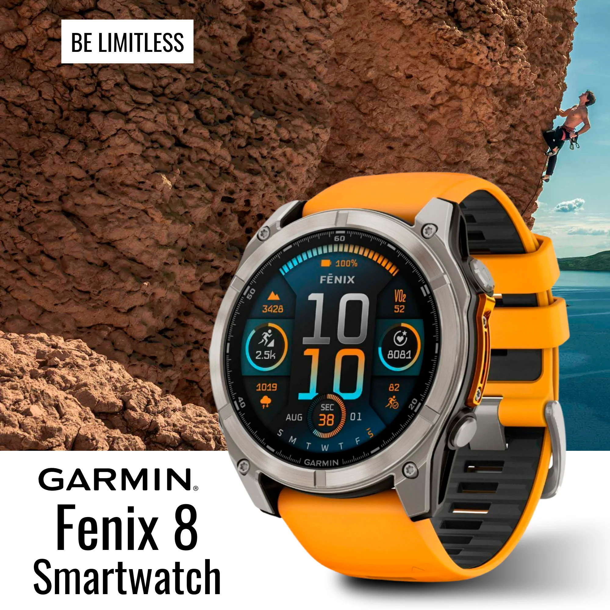 Garmin Fenix 8 Sapphire 47mm GPS Smartwatch (Spark Orange and Graphite) with Power Bank Bundle - Image 2