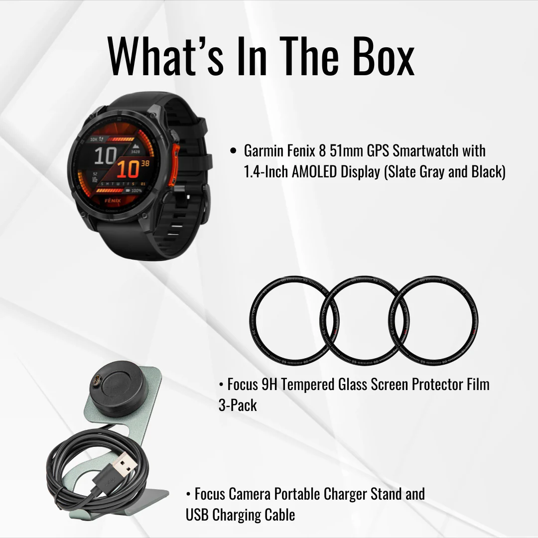 Garmin Fenix 8 51mm GPS Smartwatch with 1.4-Inch AMOLED Display (Slate Gray and Black) Bundle - Image 7