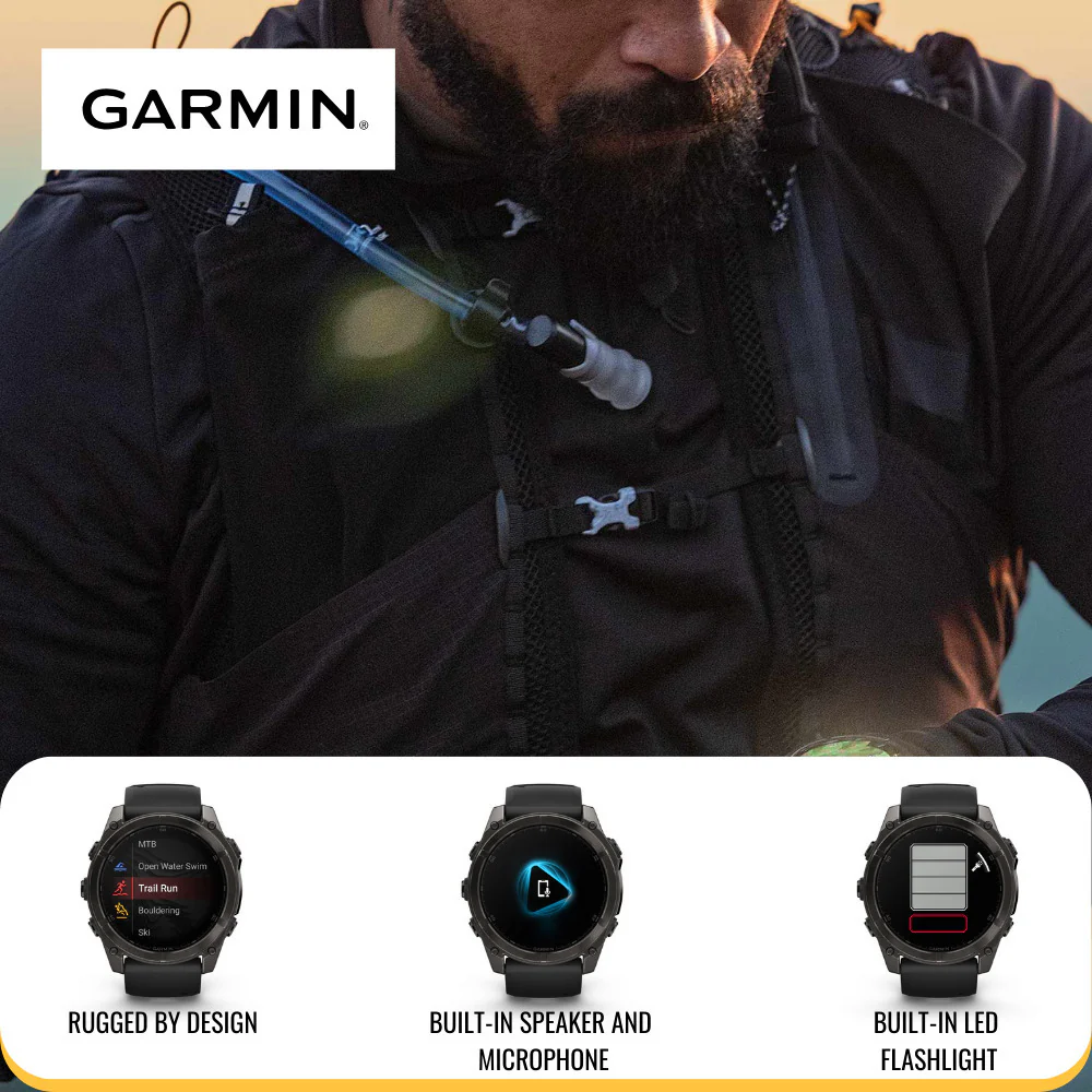 Garmin Fenix 8 AMOLED Sapphire 51mm GPS Smartwatch (Black and Pebble Gray) with Charger Stand Bundle - Image 4