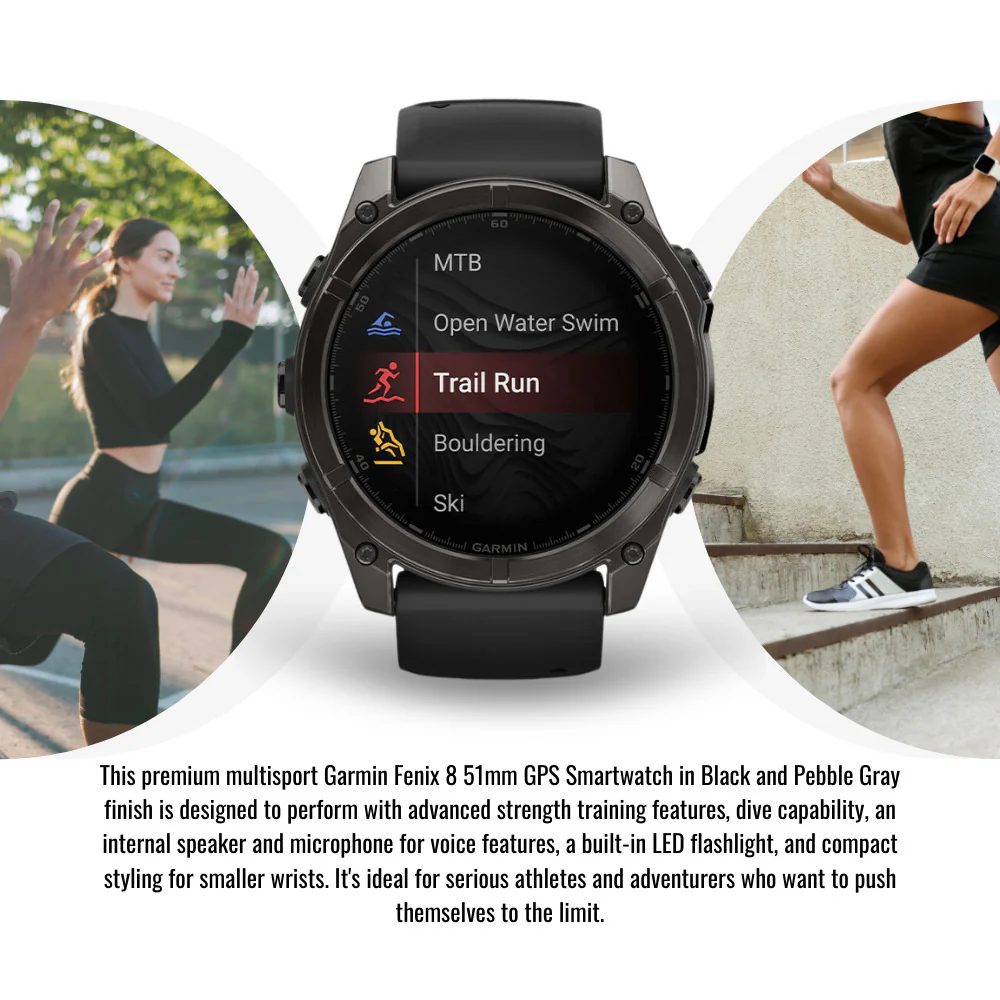 Garmin Fenix 8 AMOLED Sapphire 51mm GPS Smartwatch (Black and Pebble Gray) with Charger Stand Bundle - Image 5