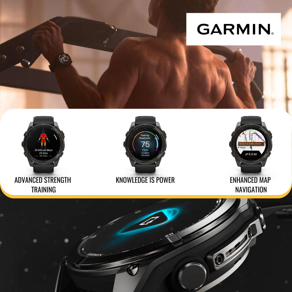 Garmin Fenix 8 AMOLED Sapphire 51mm GPS Smartwatch (Black and Pebble Gray) with Charger Stand Bundle - Image 6