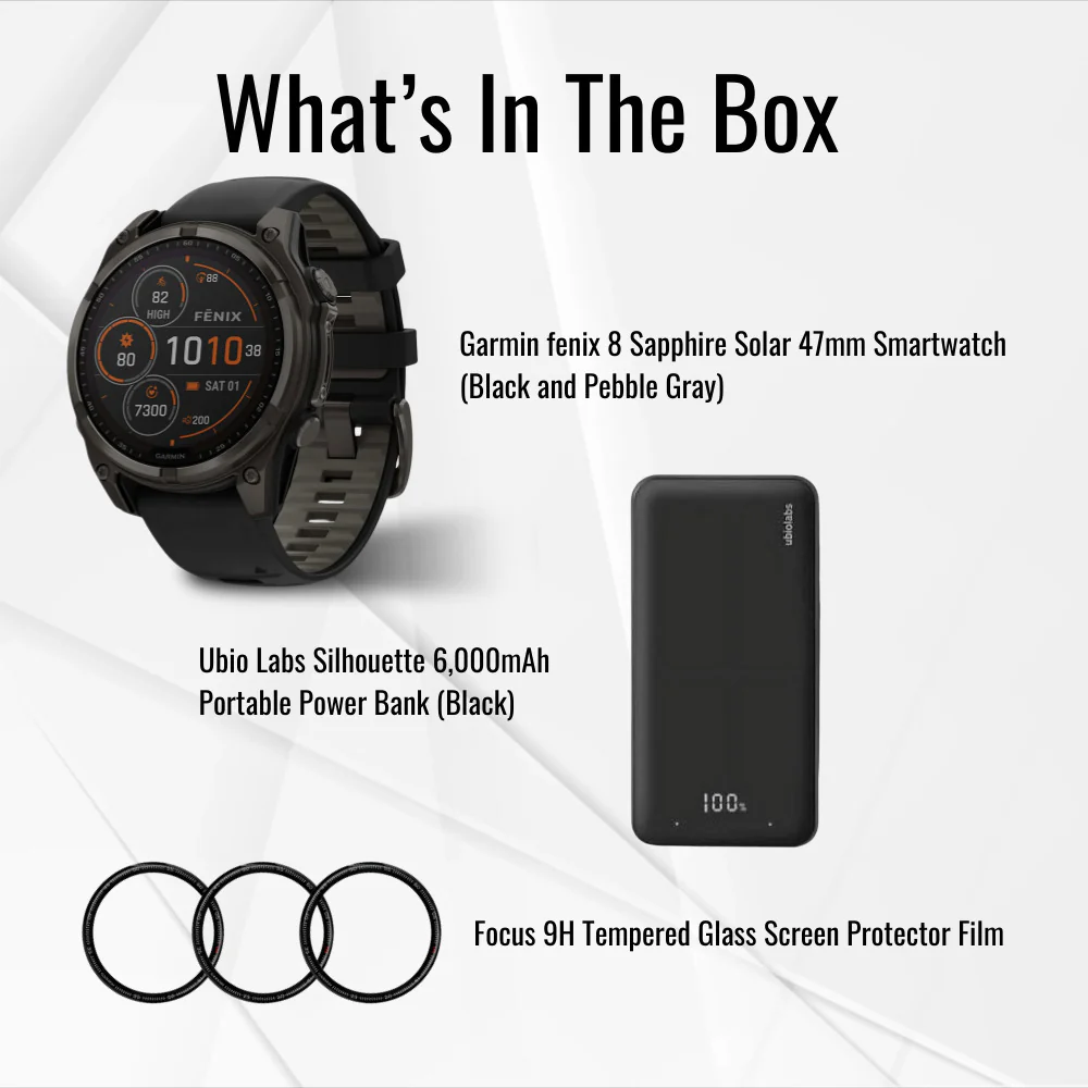 Garmin Fenix 8 Sapphire Solar 47mm Smartwatch (Black and Pebble Gray) with Portable Accessory Bundle - Image 7