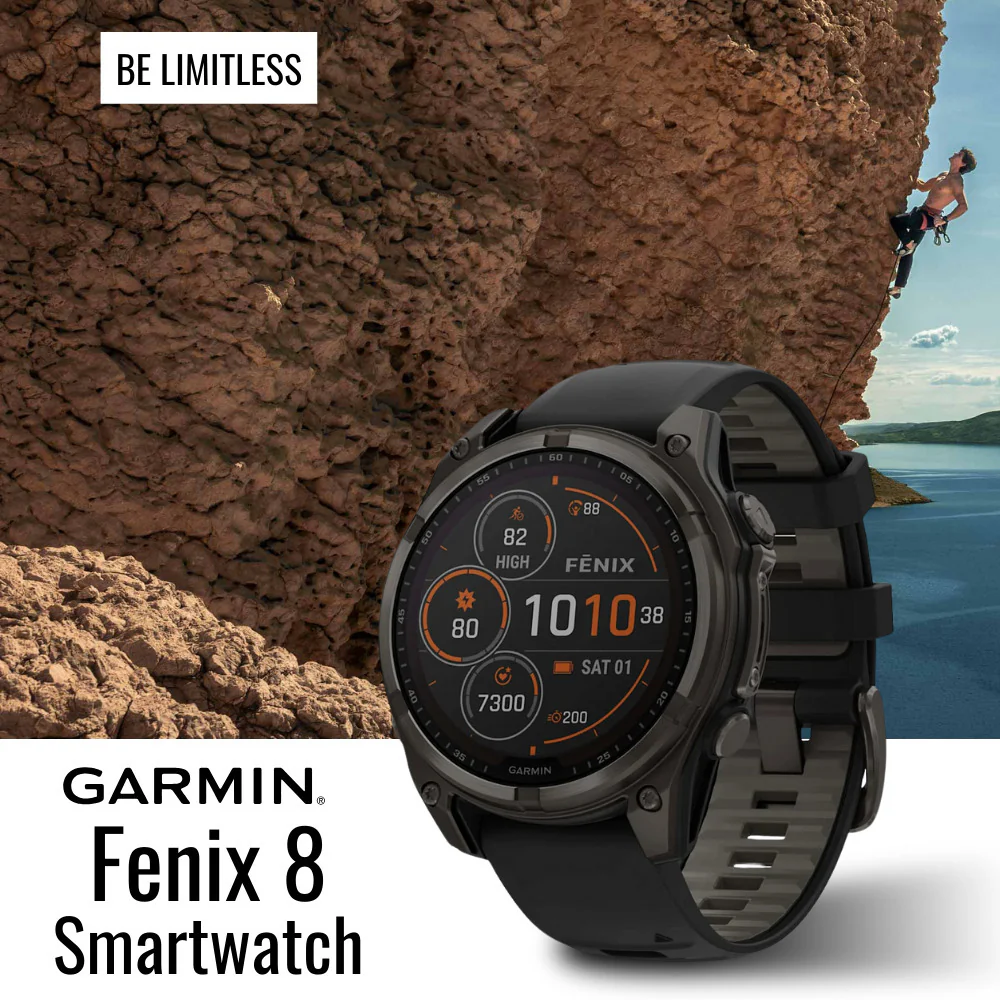 Garmin Fenix 8 Sapphire Solar 51mm Smartwatch (Black and Pebble Gray) with Charger Stand Bundle - Image 2