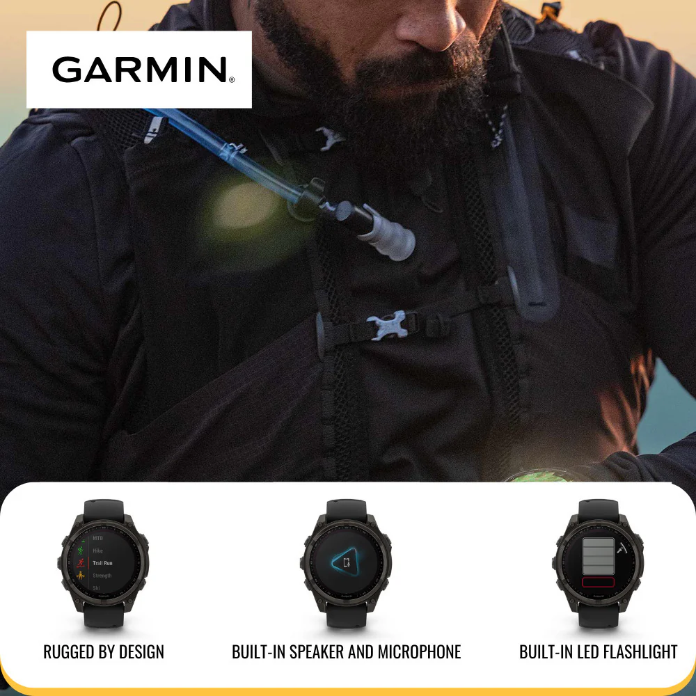 Garmin Fenix 8 Sapphire Solar 51mm Smartwatch (Black and Pebble Gray) with Charger Stand Bundle - Image 4