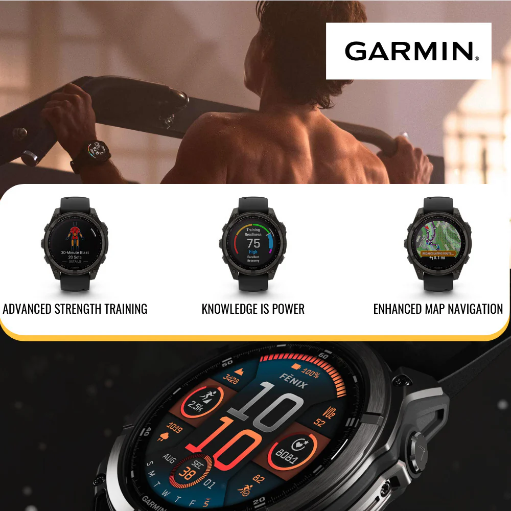 Garmin Fenix 8 Sapphire Solar 51mm Smartwatch (Black and Pebble Gray) with Charger Stand Bundle - Image 6