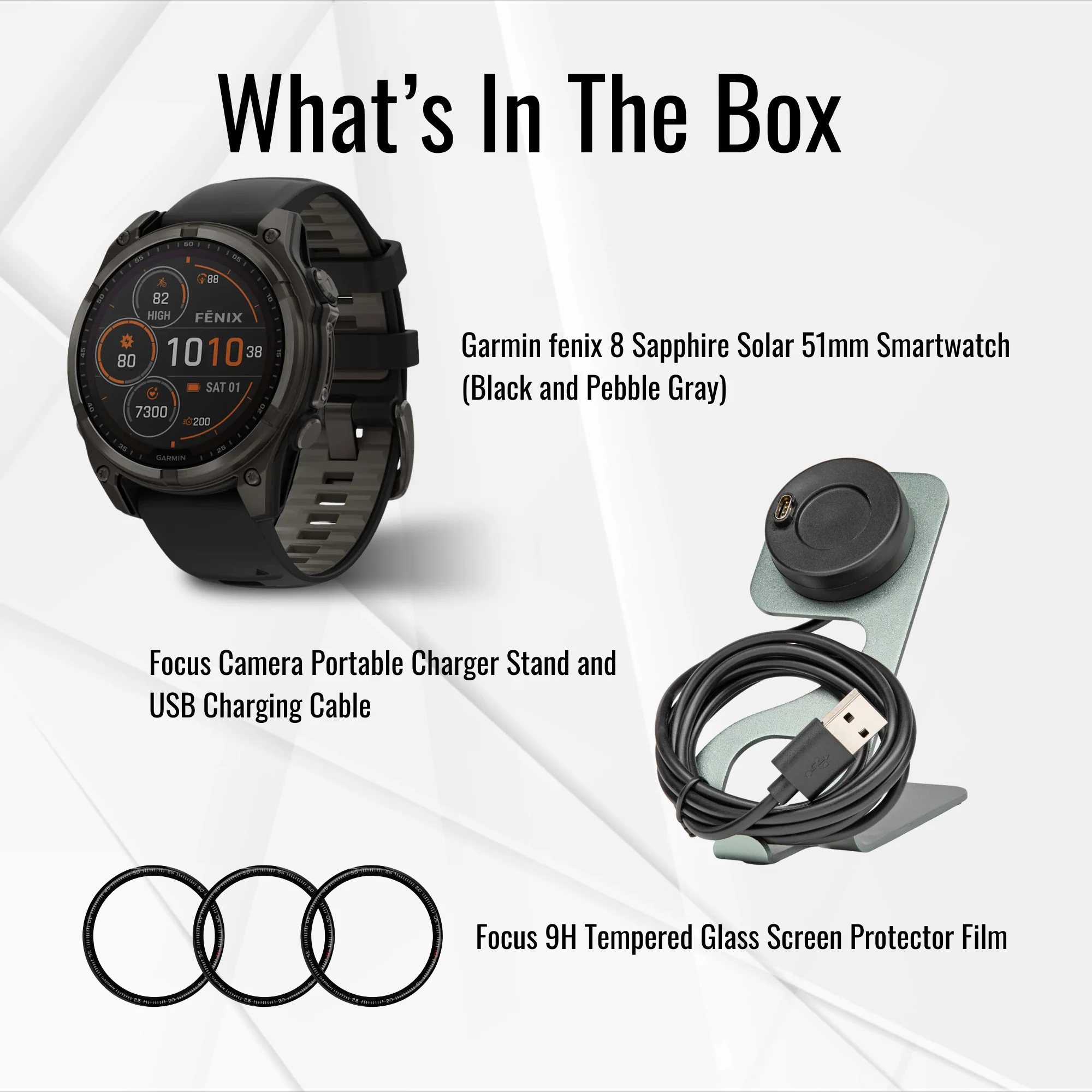 Garmin Fenix 8 Sapphire Solar 51mm Smartwatch (Black and Pebble Gray) with Charger Stand Bundle - Image 7