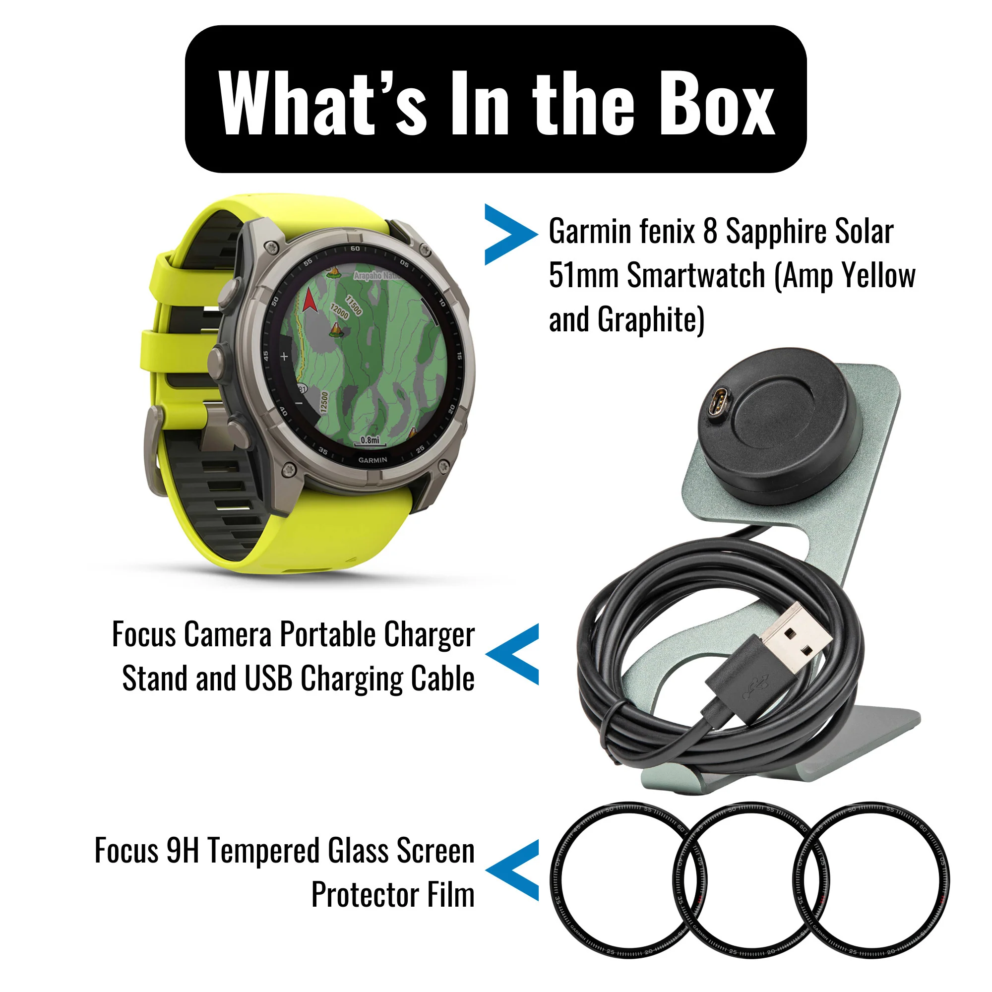 Garmin Fenix 8 Sapphire Solar 51mm Smartwatch (Amp Yellow and Graphite) with Charger Stand Bundle - Image 7