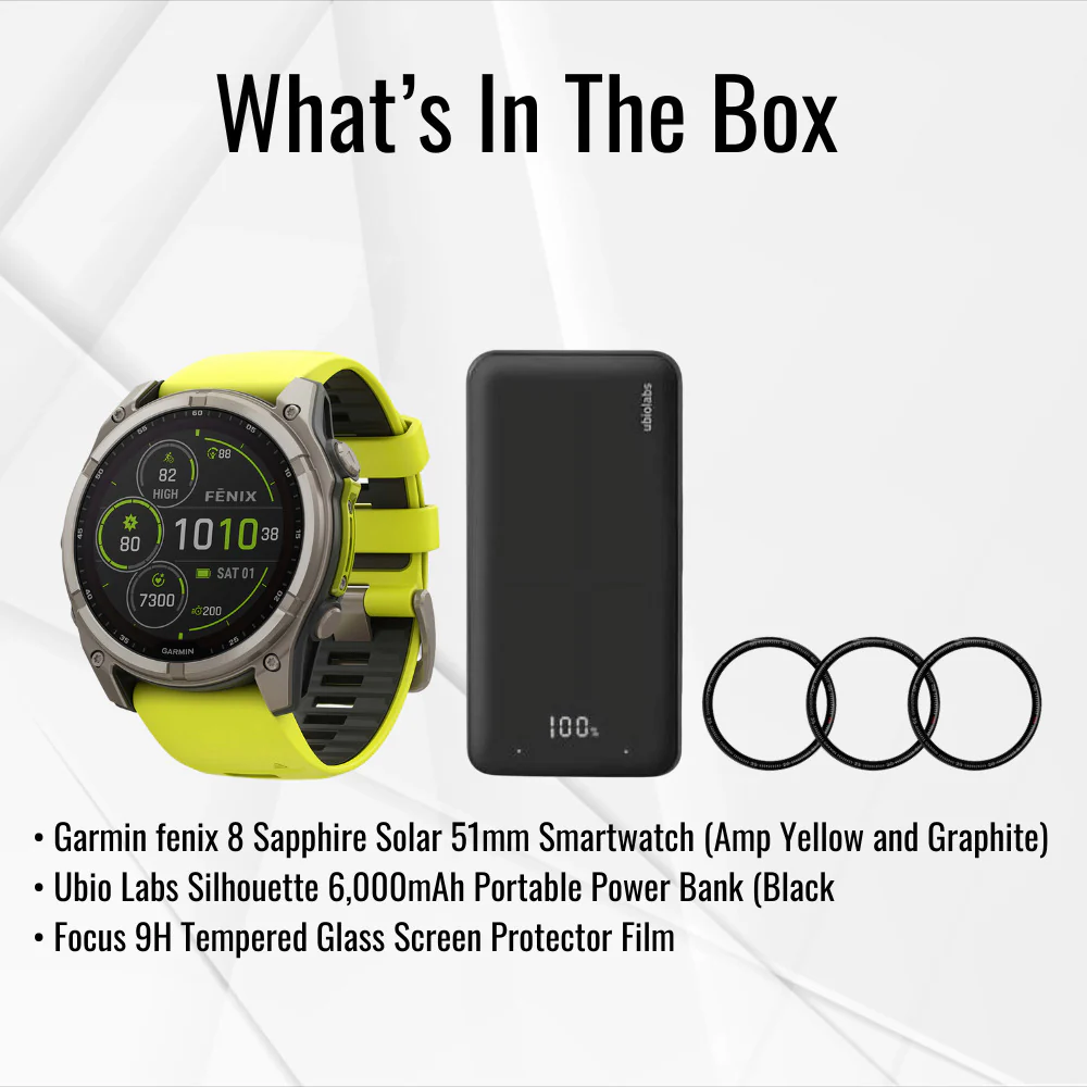 Garmin Fenix 8 Sapphire Solar 51mm Smartwatch (Amp Yellow and Graphite) with Power Bank Bundle - Image 7