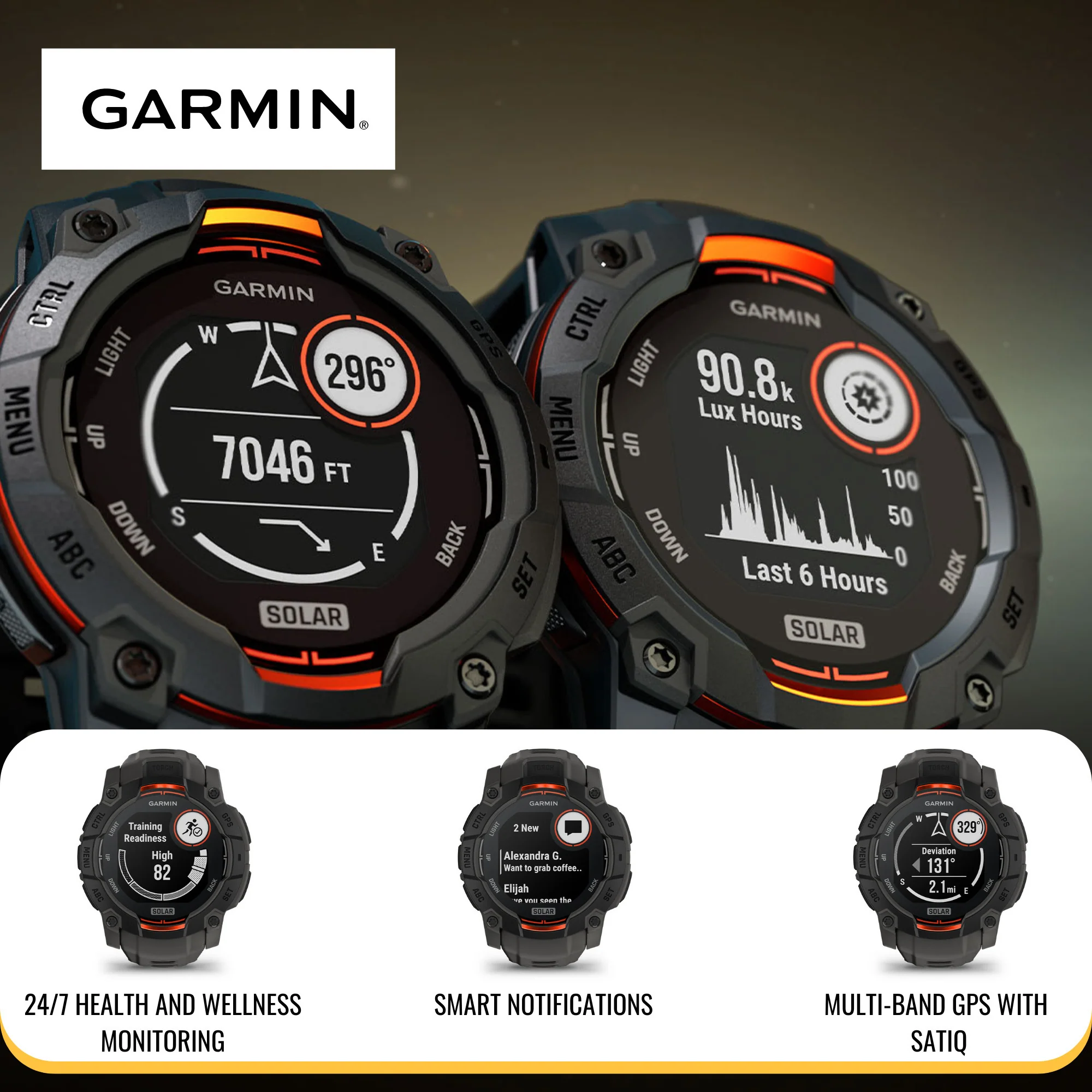 Garmin Instinct 3 45mm Solar GPS Smartwatch with SatIQ Technology (Black) and Charger Stand Bundle - Image 6