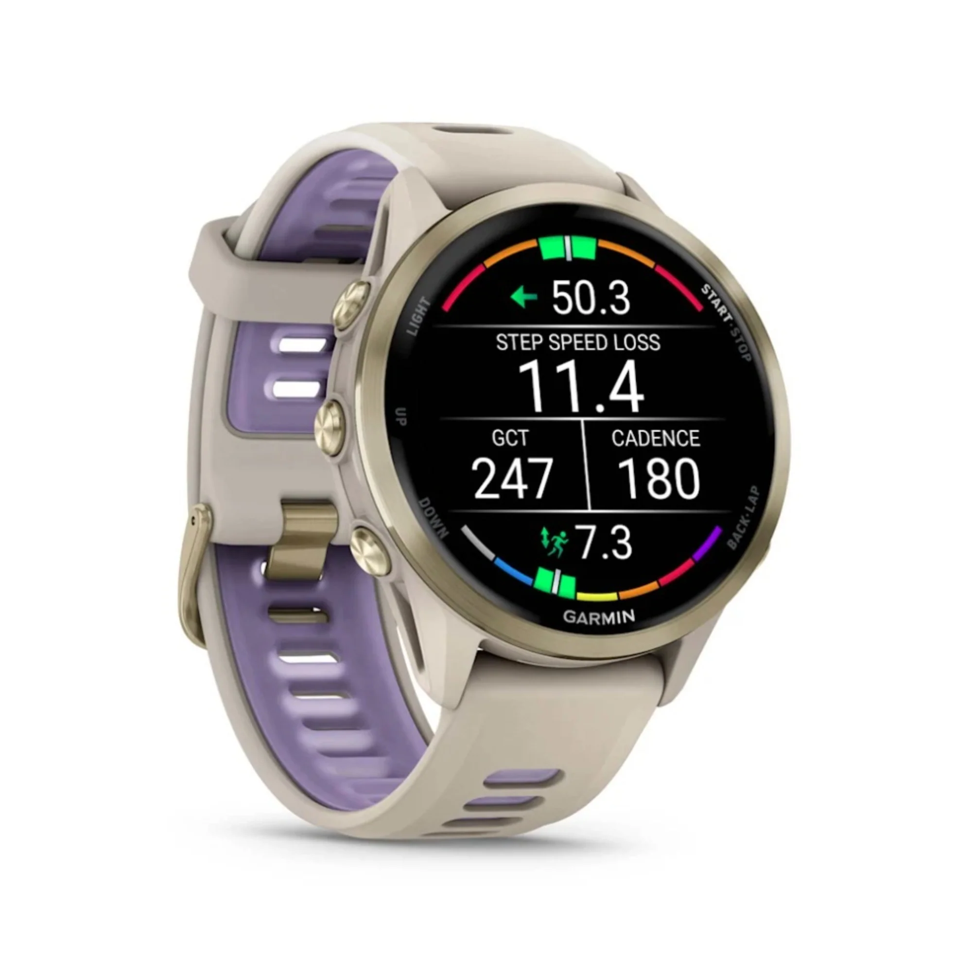 Garmin Forerunner 970 Soft Gold Titanium with French Gray Case and Indigo Band - Image 3