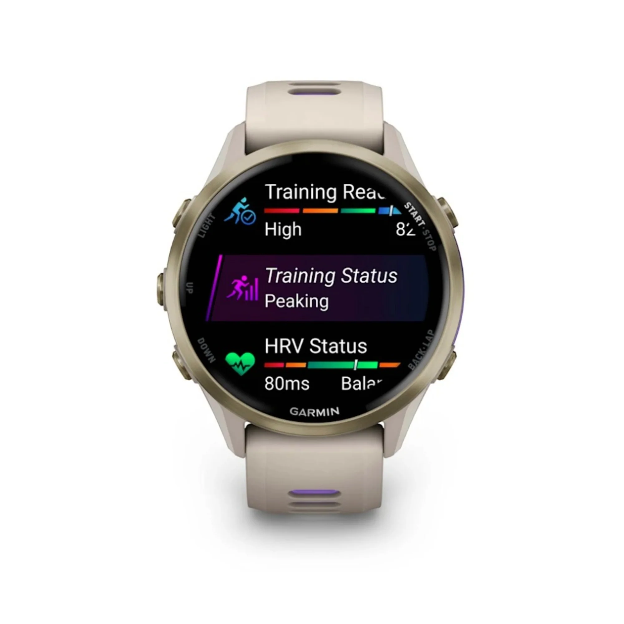 Garmin Forerunner 970 Soft Gold Titanium with French Gray Case and Indigo Band - Image 6