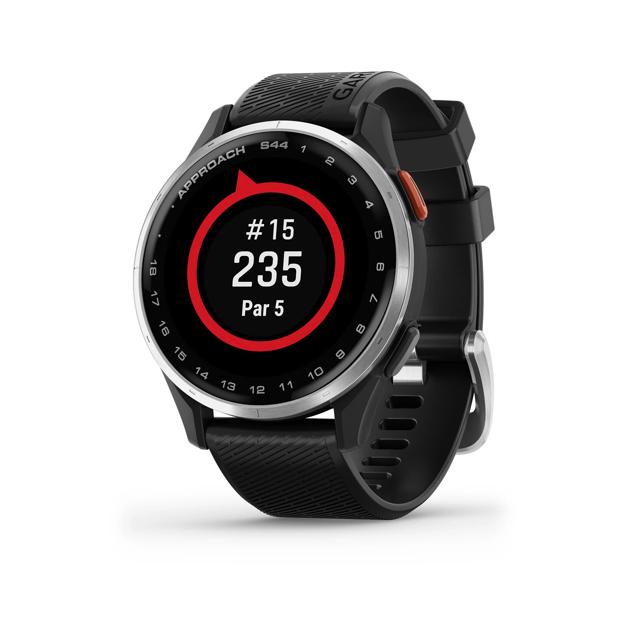 Garmin Approach S44 GPS AMOLED Golf Smartwatch (Silver Aluminum Bezel, Black Silicone Band) - Image 2