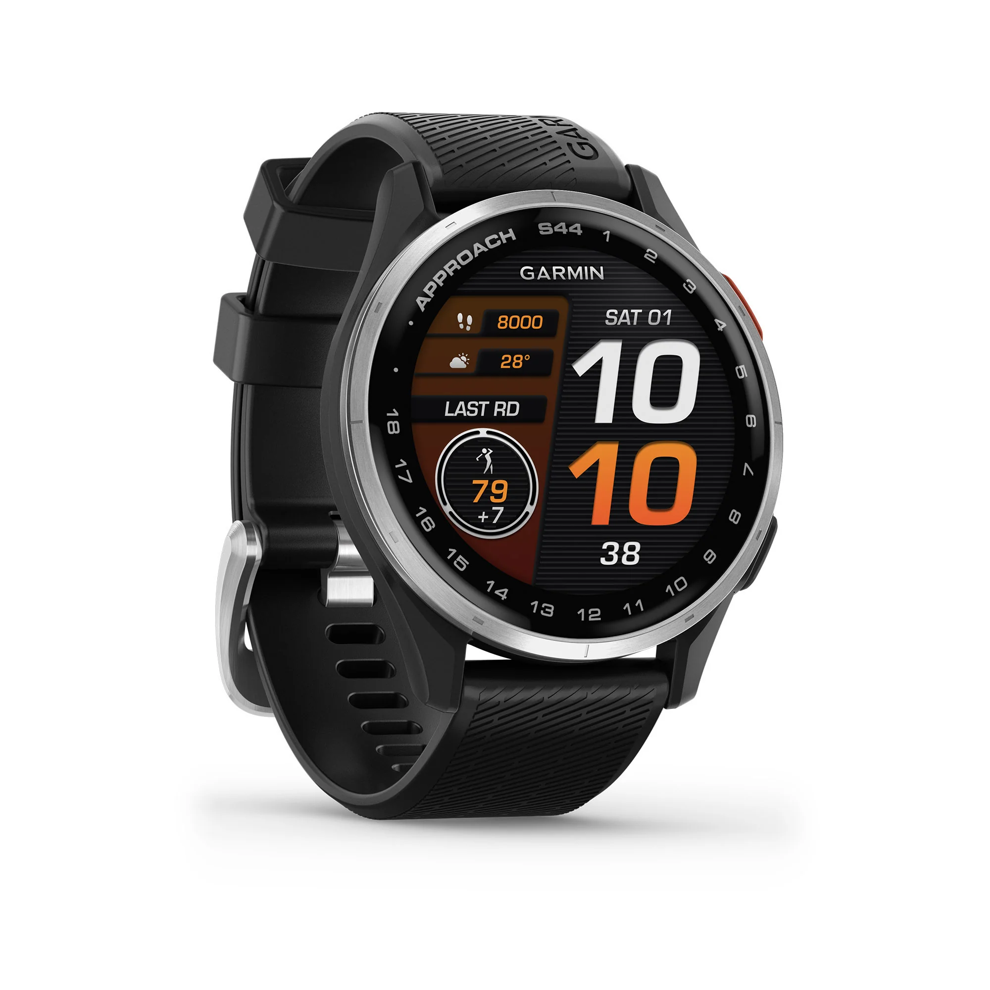 Garmin Approach S44 GPS AMOLED Golf Smartwatch (Silver Aluminum Bezel, Black Silicone Band) - Image 4