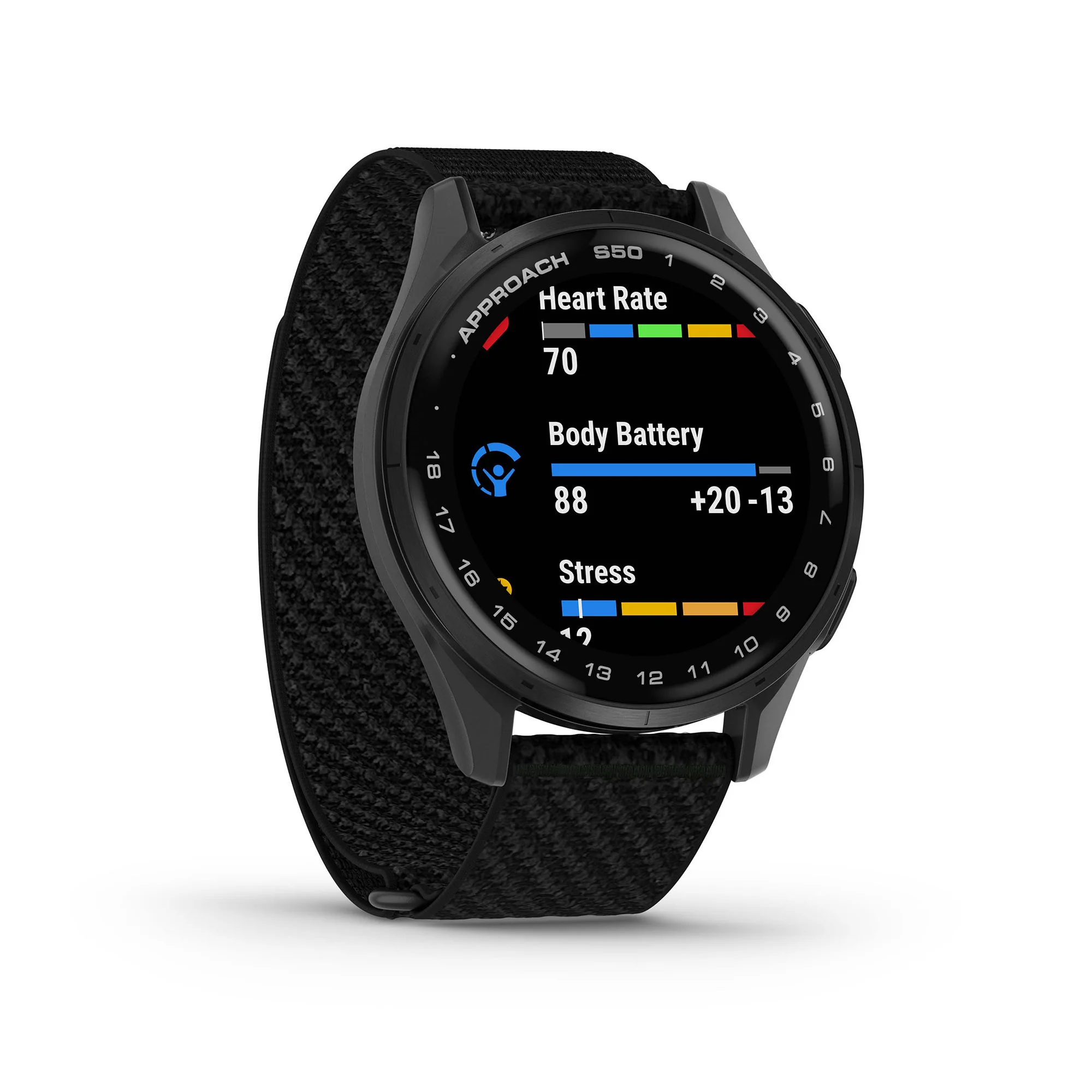Garmin Approach S50 GPS AMOLED Golf Smartwatch (Slate Aluminum Bezel, Black ComfortFit Nylon Band) - Image 4