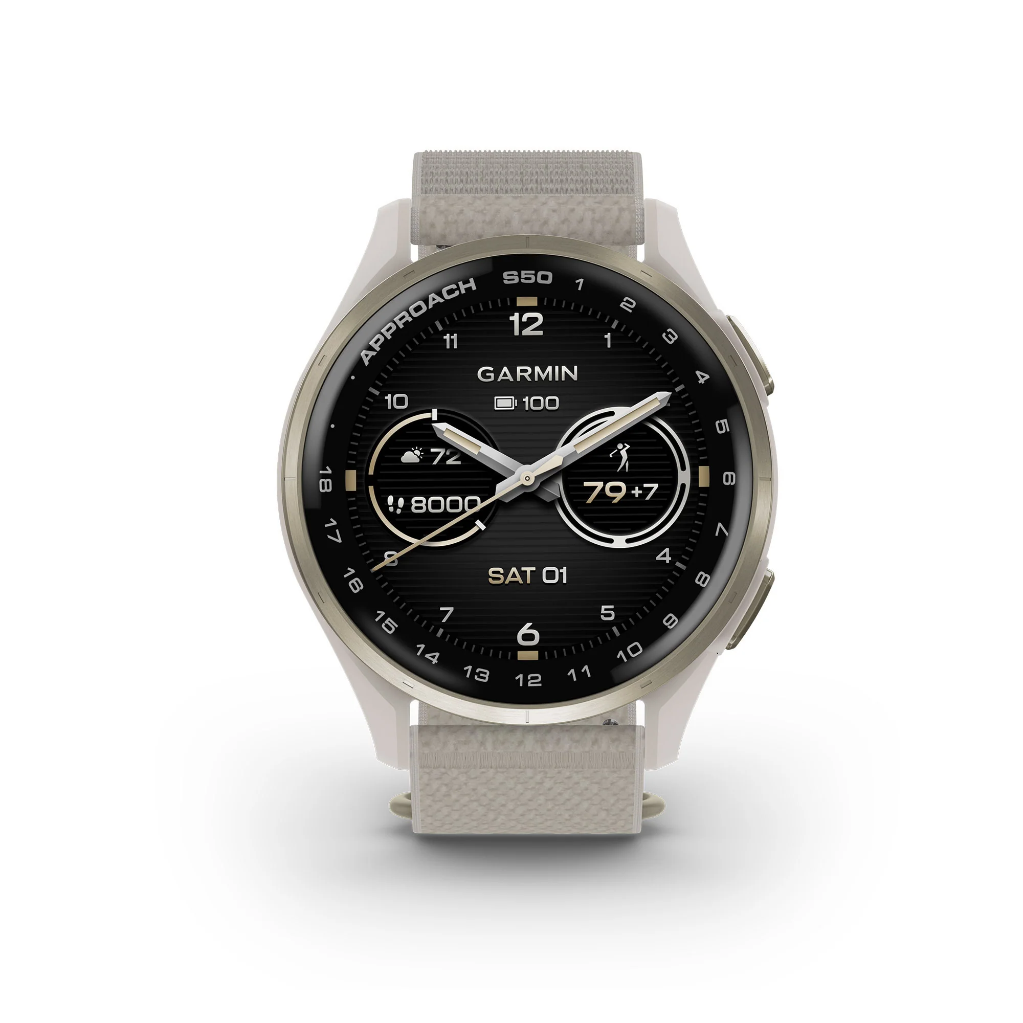 Garmin Approach S50 GPS Golf Smartwatch (Cream Gold Aluminum Bezel, Ivory ComfortFit Nylon Band) - Image 3