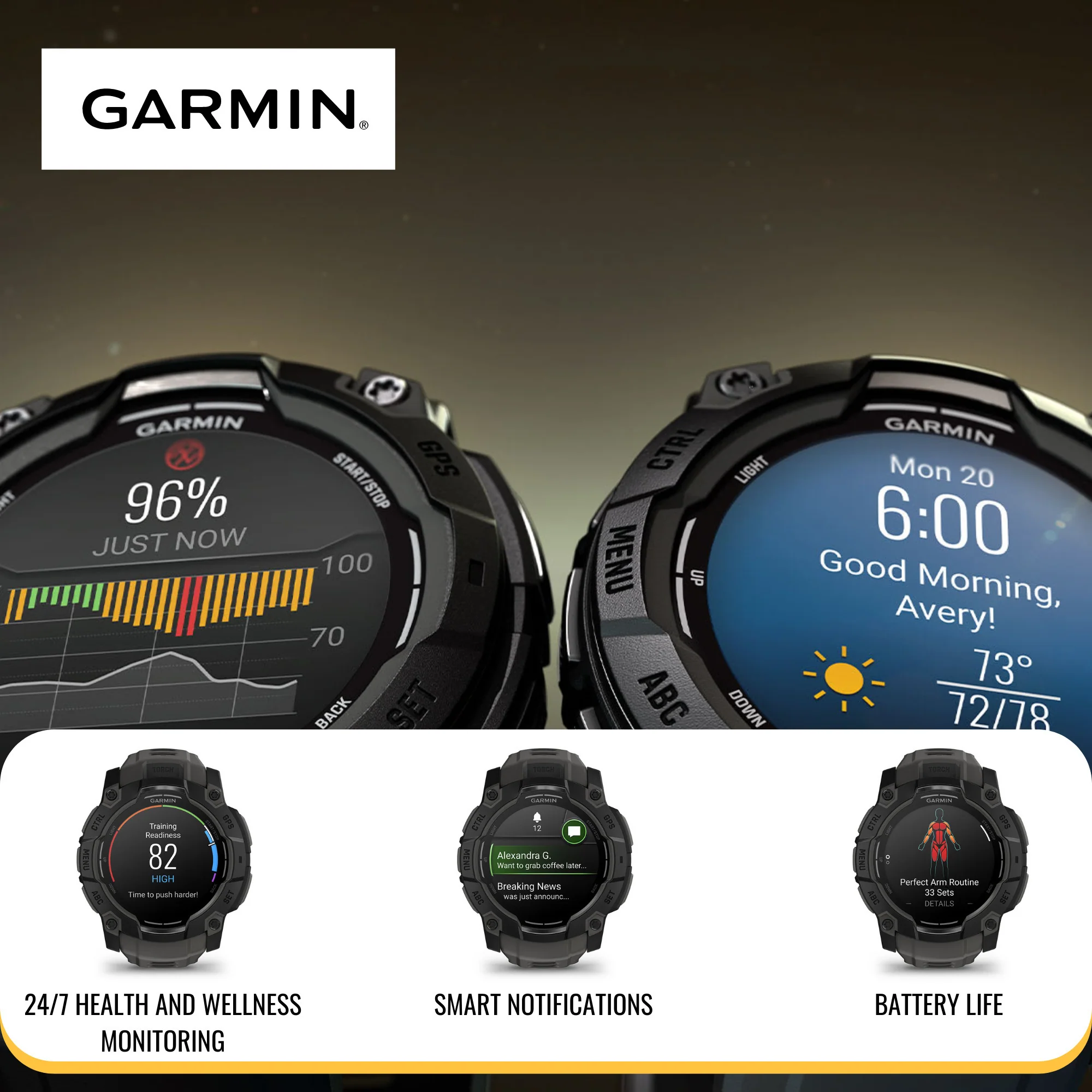 Garmin Instinct 3 50mm AMOLED GPS Smartwatch (Black and Charcoal Band) and Charger Stand Bundle - Image 6