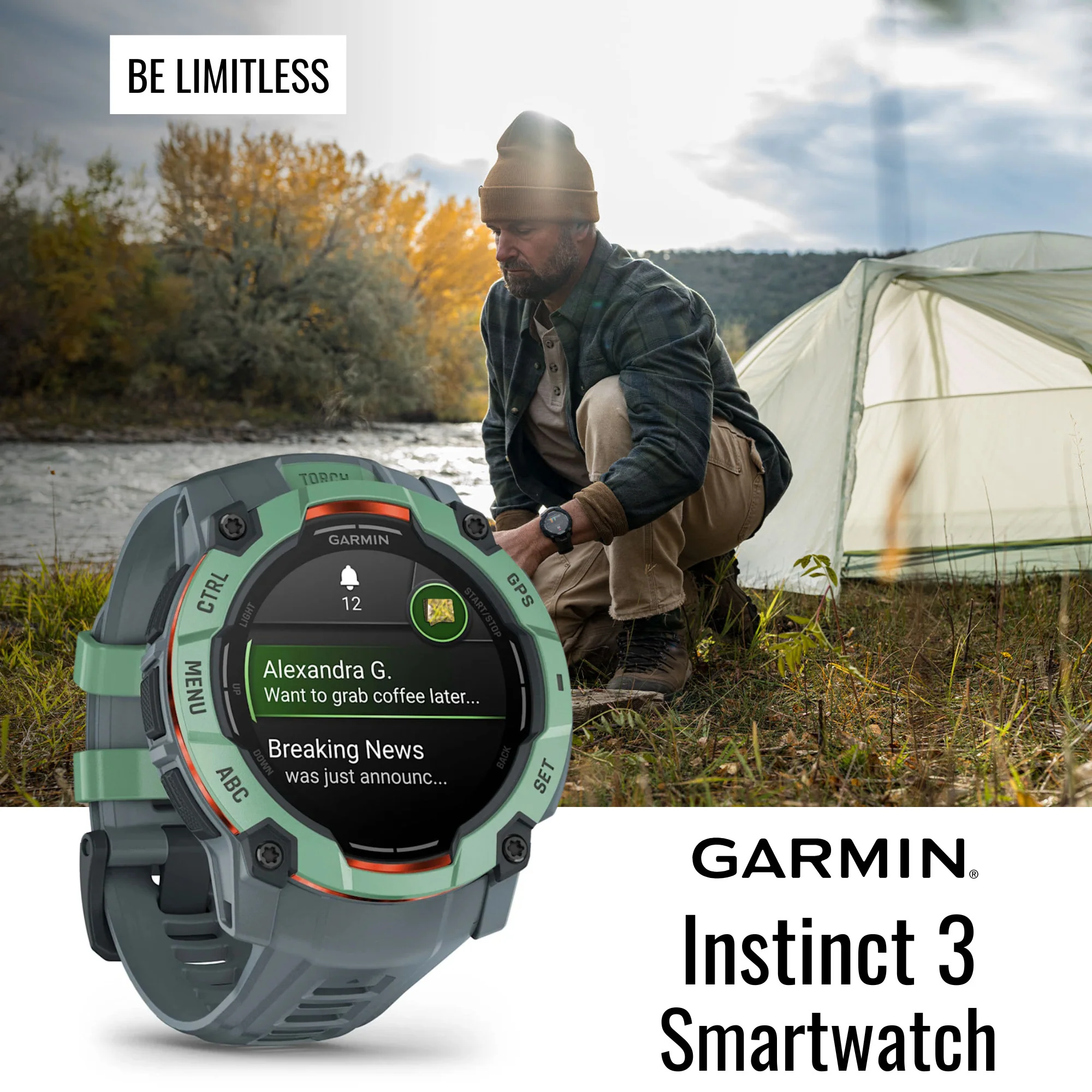 Garmin Instinct 3 50mm AMOLED GPS Smartwatch (Neo Tropic and Twilight Band) and Charger Stand Bundle - Image 2