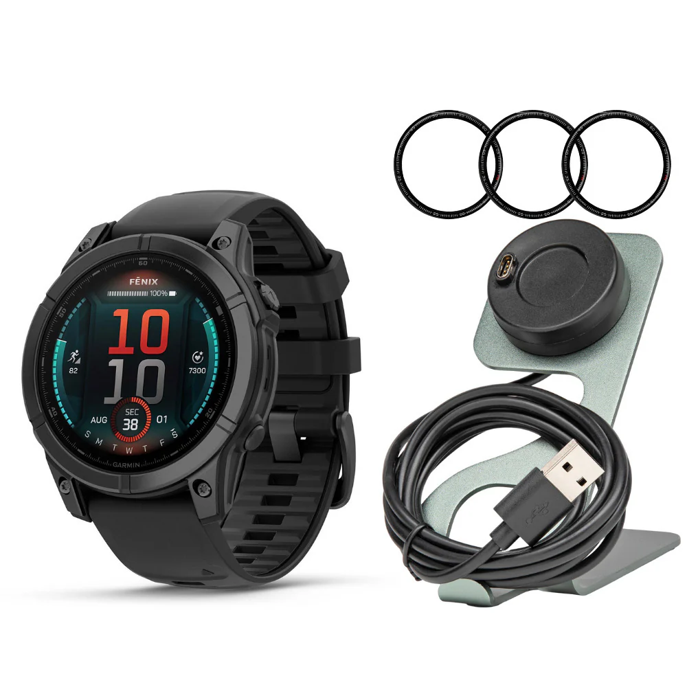 Garmin Fenix E 47mm GPS Smartwatch with 1.3-Inch AMOLED Display (Slate Gray Steel and Black) Bundle