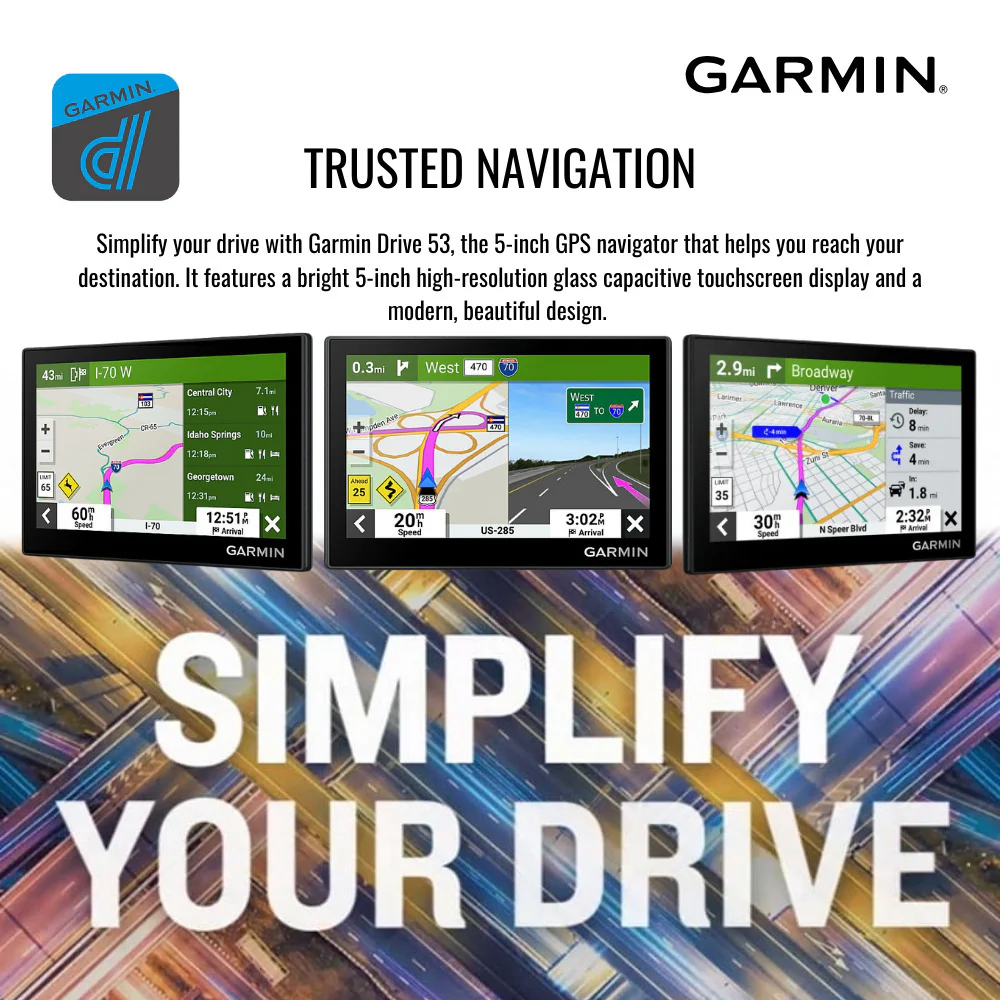 Garmin Drive 53 GPS Navigator with Knox Gear GPS Suction Cup Mount with Pivoting Arm (Black) Bundle - Image 2