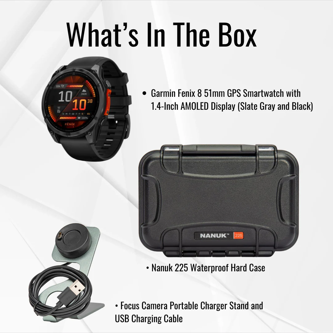 Garmin Fenix 8 51mm GPS Smartwatch with 1.4-Inch AMOLED Display (Slate Gray and Black) Bundle - Image 7