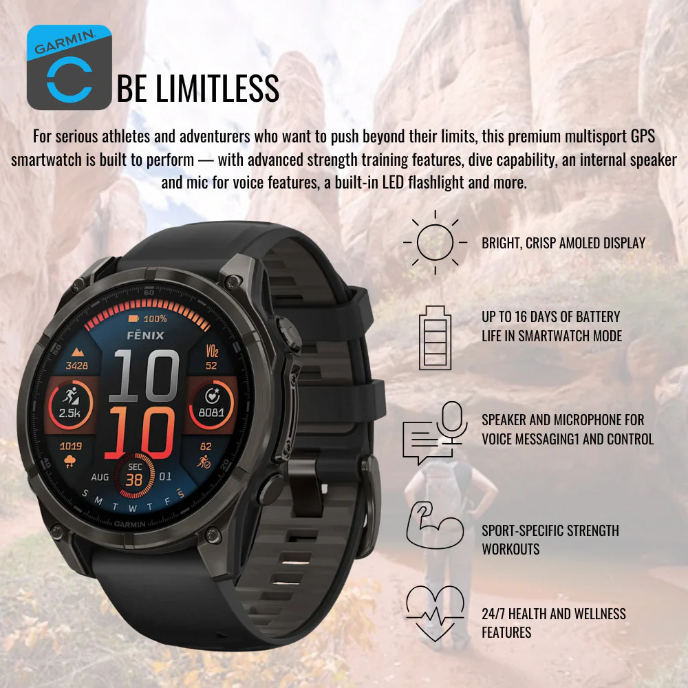 Garmin Fenix 8 51mm GPS Smartwatch (Slate Gray and Black) and Satellite Communicator Bundle - Image 4