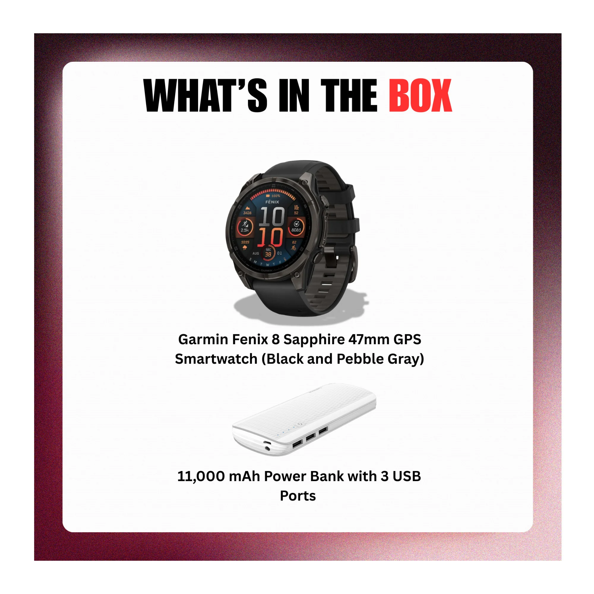 Garmin Fenix 8 Sapphire GPS 47mm Smartwatch (Black and Pebble Gray) Bundle - Image 10
