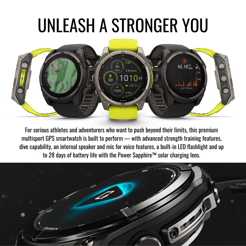 Garmin Fenix 8 Sapphire Solar 51mm Smartwatch (Amp Yellow and Graphite) with Hard Case Bundle - Image 5