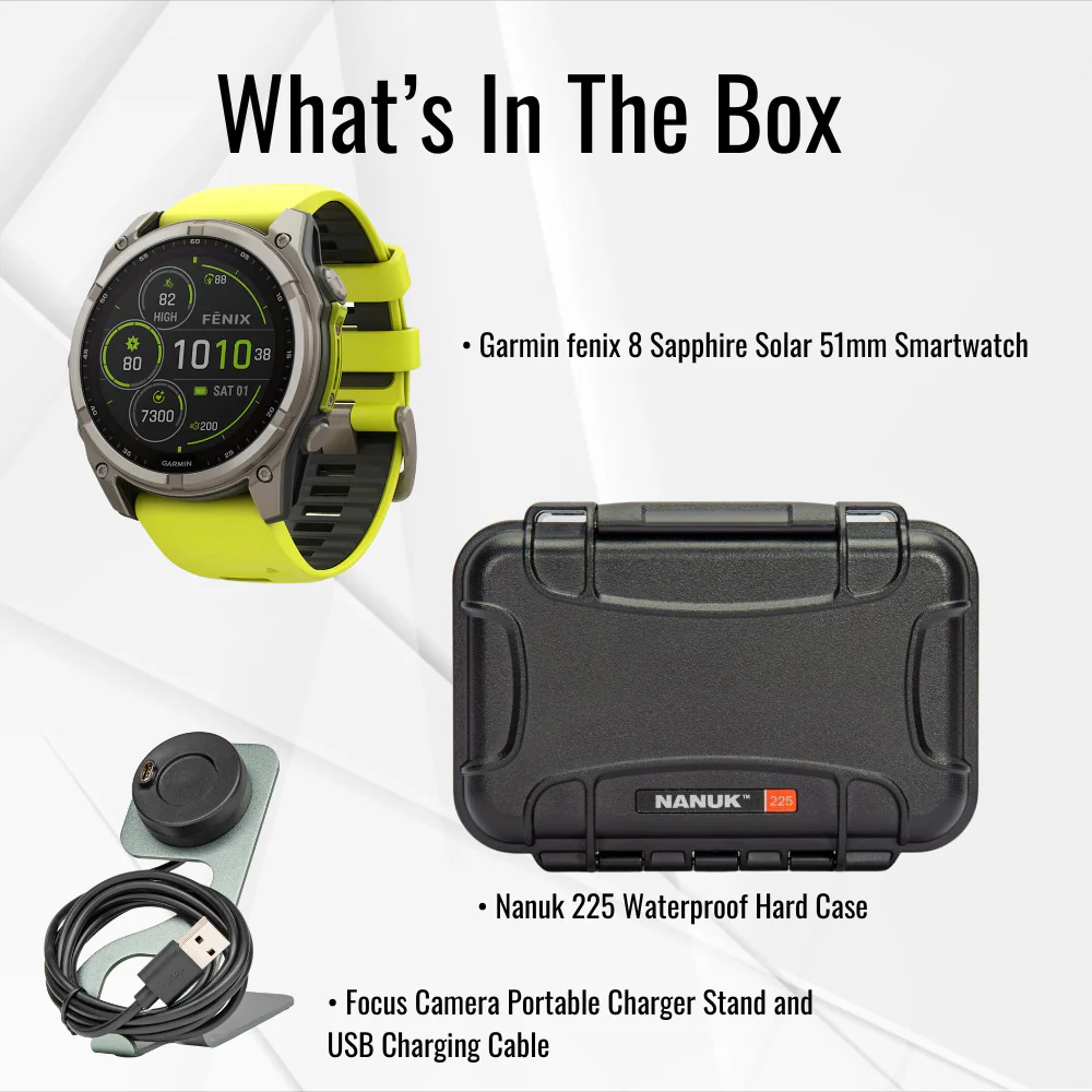 Garmin Fenix 8 Sapphire Solar 51mm Smartwatch (Amp Yellow and Graphite) with Hard Case Bundle - Image 7
