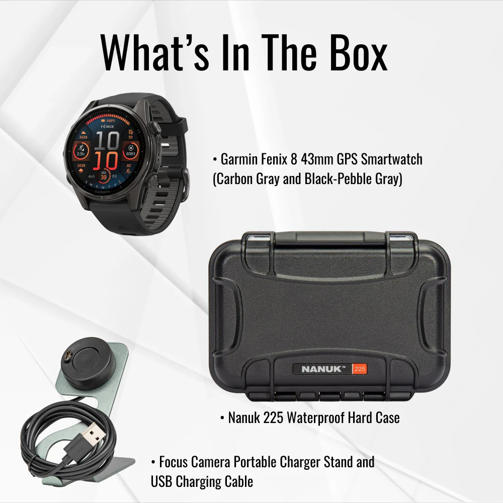 Garmin fenix 8 43mm GPS Smartwatch (Carbon Gray DLC Titanium and Black-Pebble Gray) Bundle - Image 7