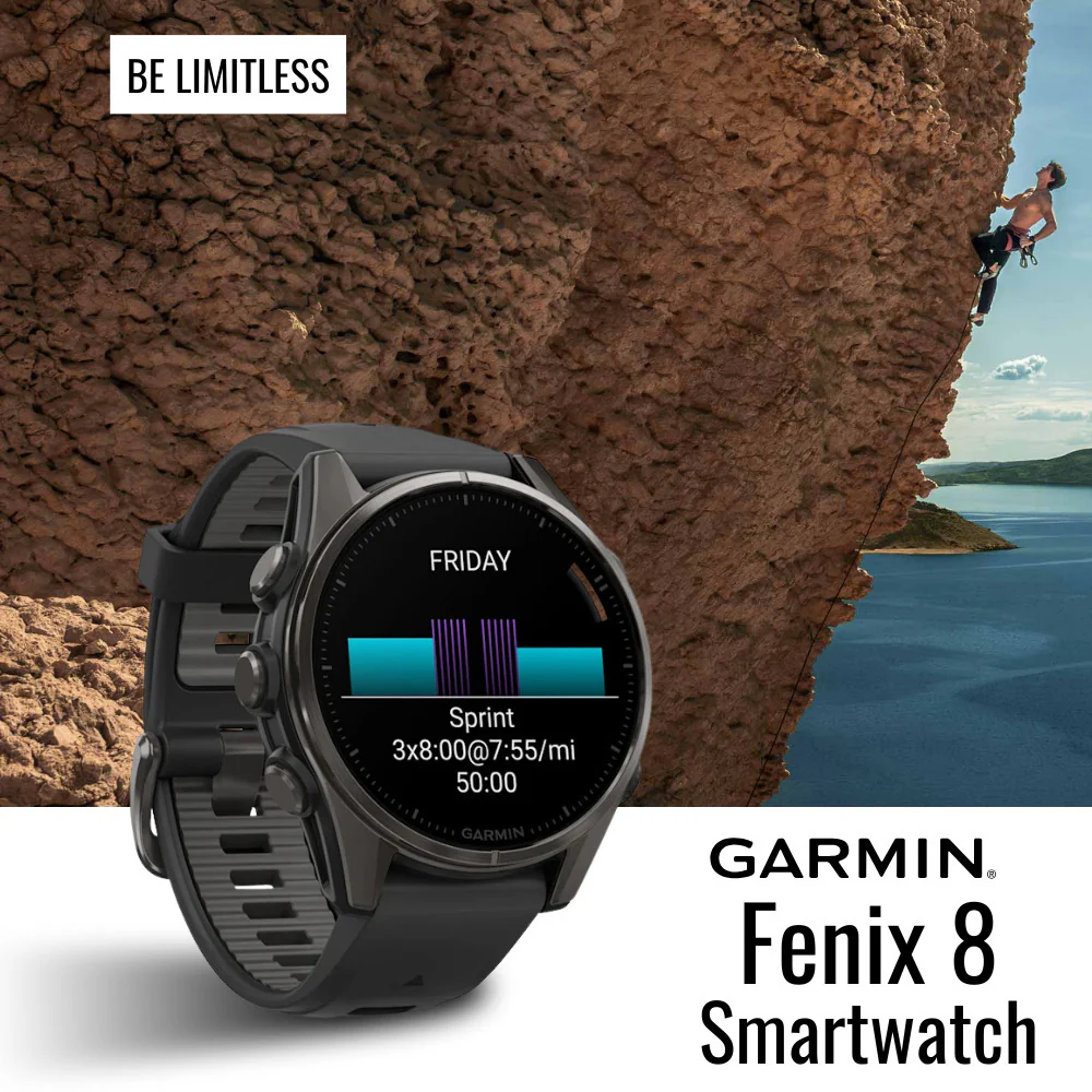Garmin Fenix 8 43mm GPS Smartwatch (Carbon Gray DLC Titanium and Black-Pebble Gray) Bundle - Image 2